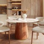 5-piece Cylindrical Base Round Dining Table With Upholstered Side Chairs - image 4