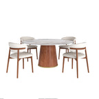 5-piece Cylindrical Base Round Dining Table With Upholstered Side Chairs - image 1