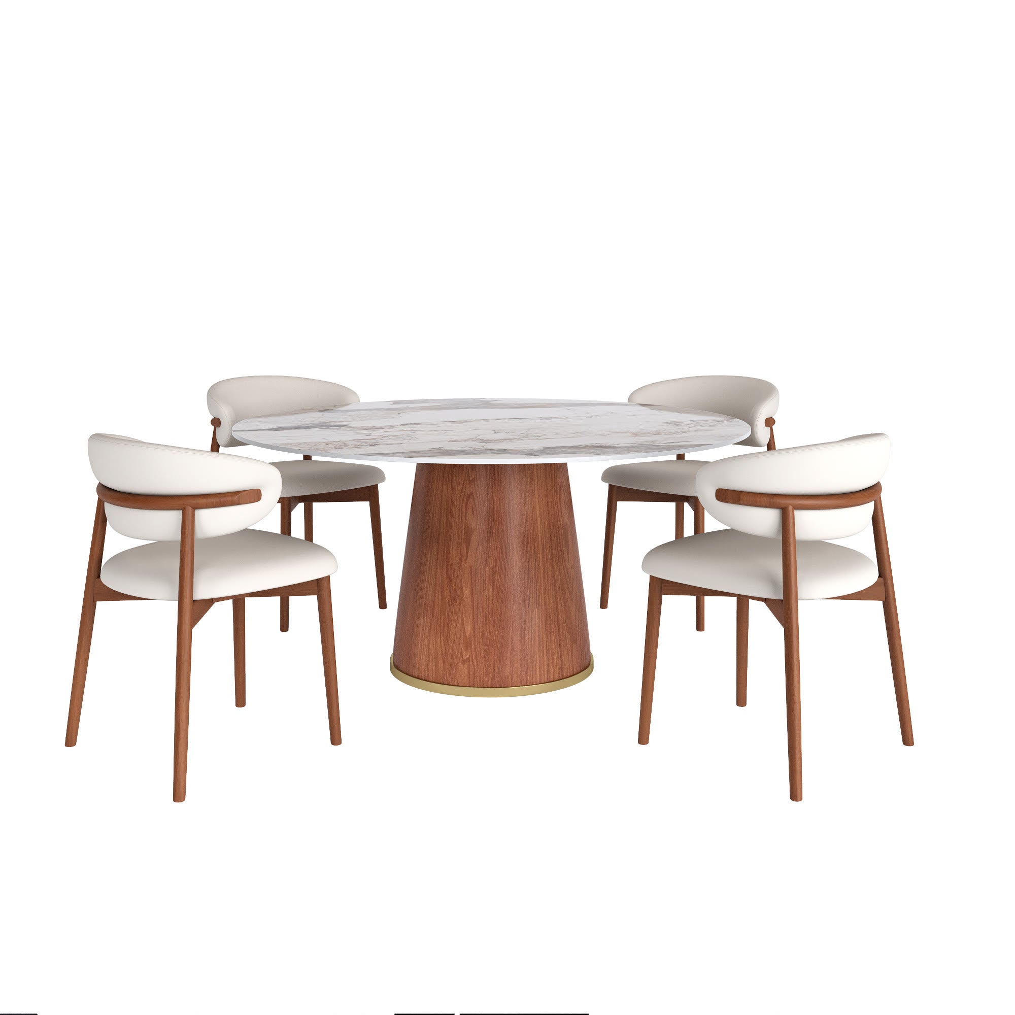 5-piece Cylindrical Base Round Dining Table With Upholstered Side Chairs