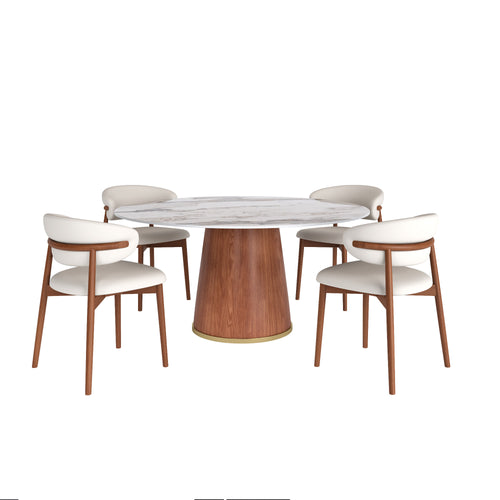 5-piece Cylindrical Base Round Dining Table With Upholstered Side Chairs