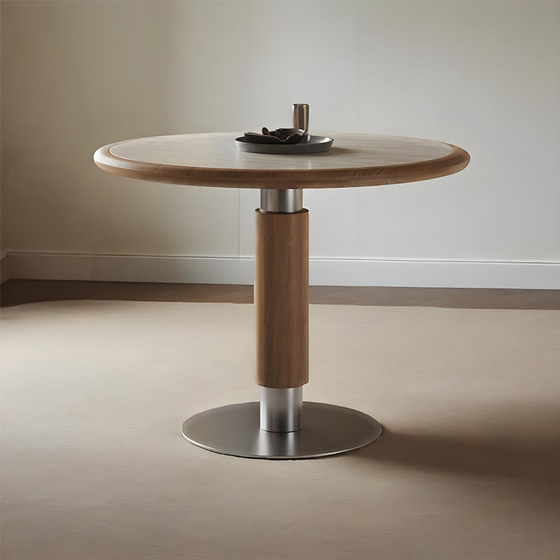 Round Mental Base Solid Wood Dining Table - Wood - W47.24" x D47.24" x H29.53" - image 0