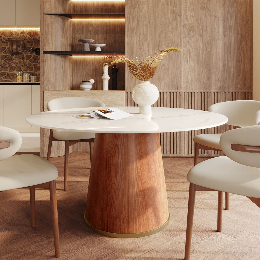 5-piece Cylindrical Base Round Dining Table With Upholstered Side Chairs - image 11