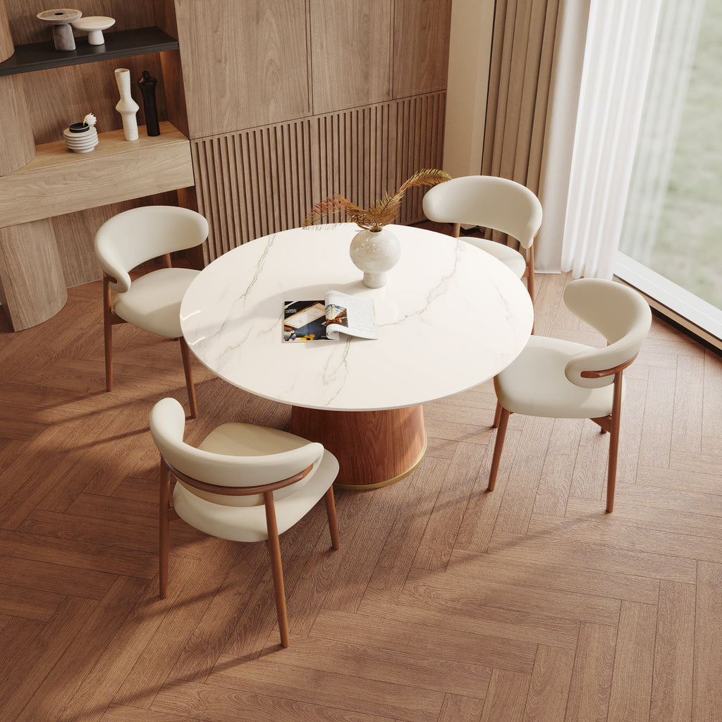 5-piece Cylindrical Base Round Dining Table With Upholstered Side Chairs