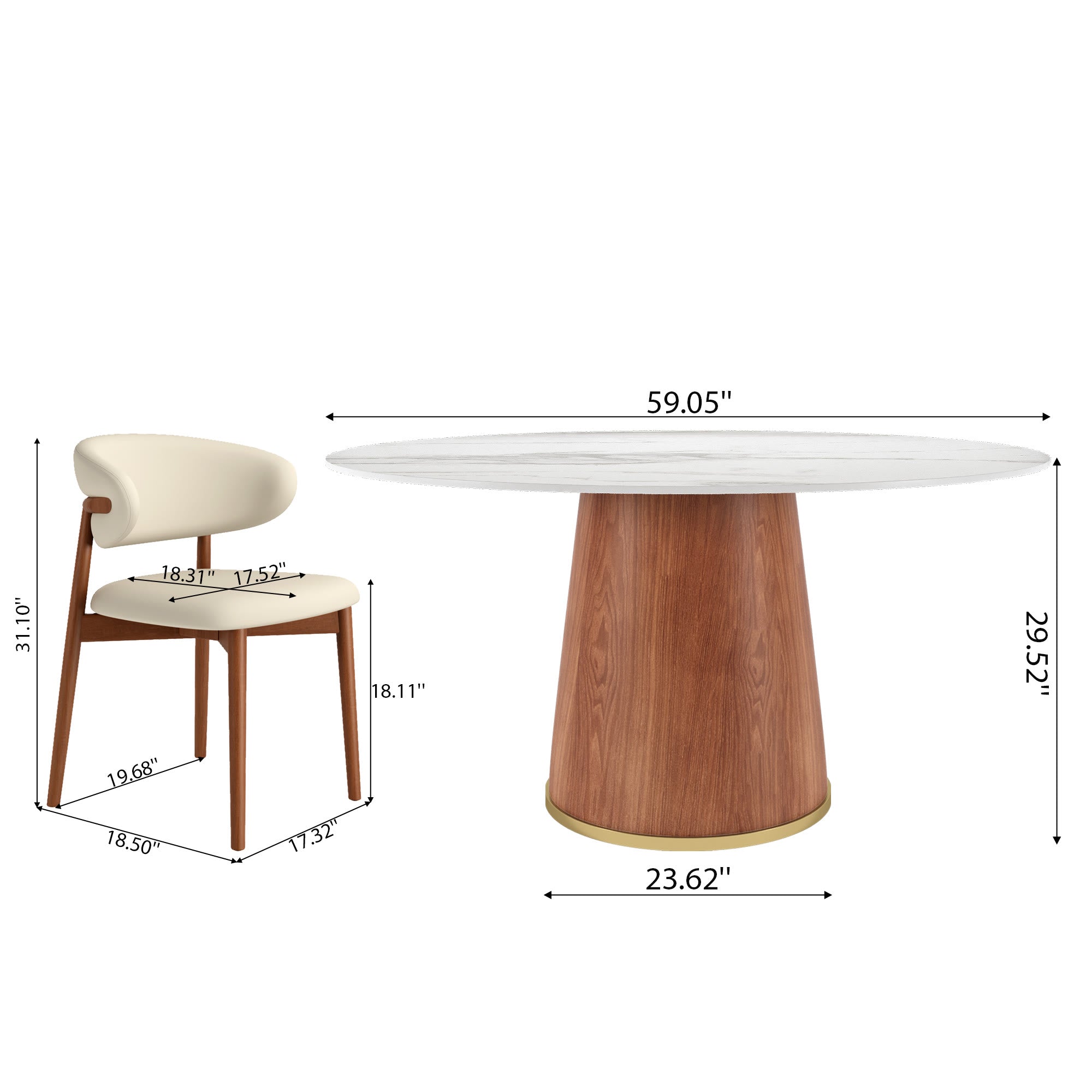 5-piece Cylindrical Base Round Dining Table With Upholstered Side Chairs