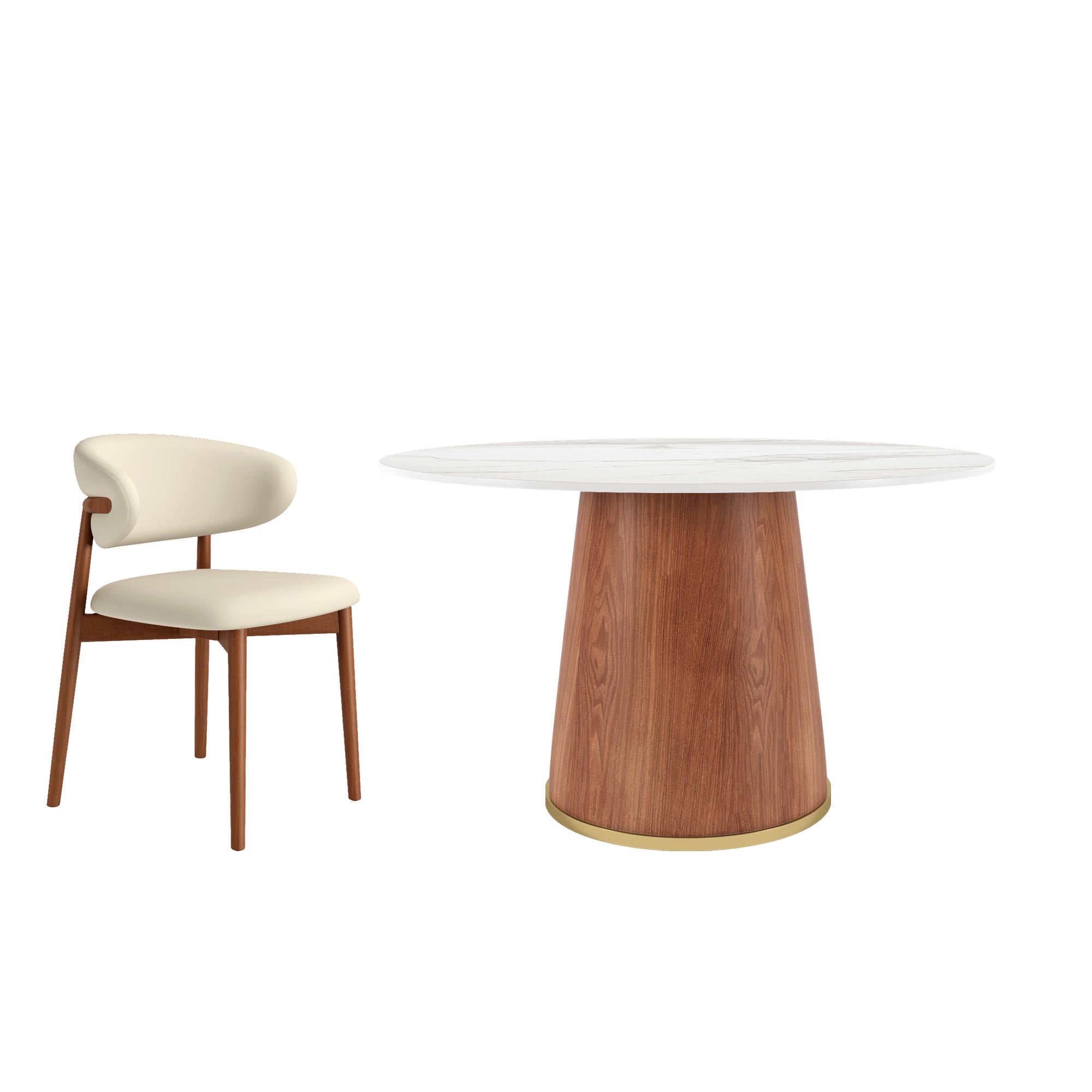 5-piece Cylindrical Base Round Dining Table With Upholstered Side Chairs