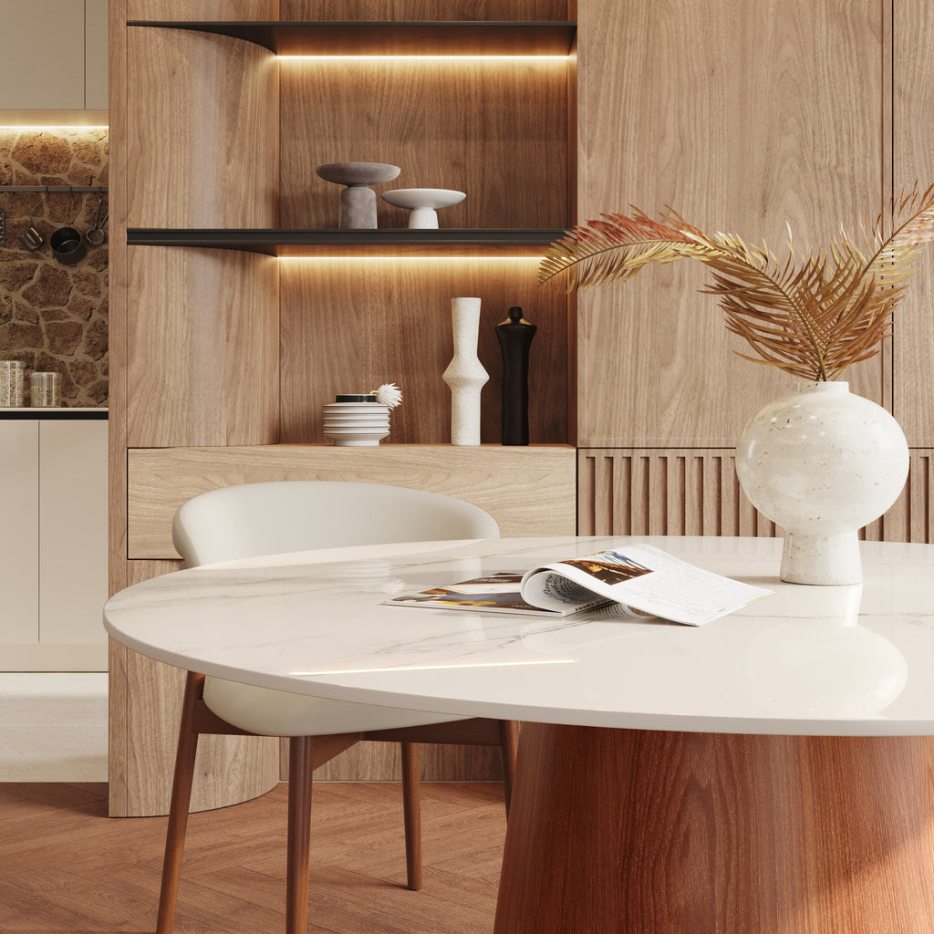 5-piece Cylindrical Base Round Dining Table With Upholstered Side Chairs