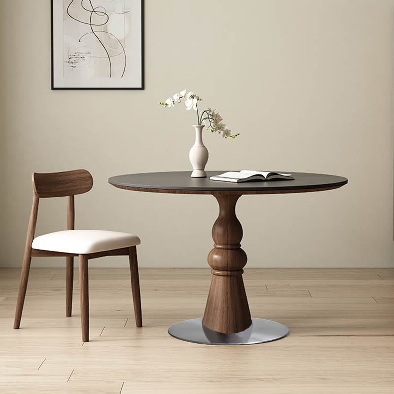 Solid Wood Dining Table With A Roman Column-shaped Base