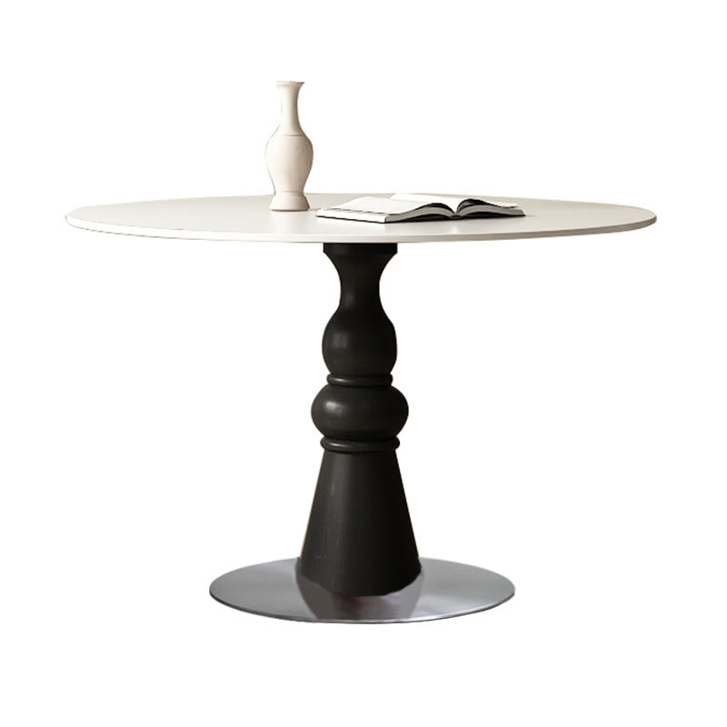 Solid Wood Dining Table With A Roman Column-shaped Base