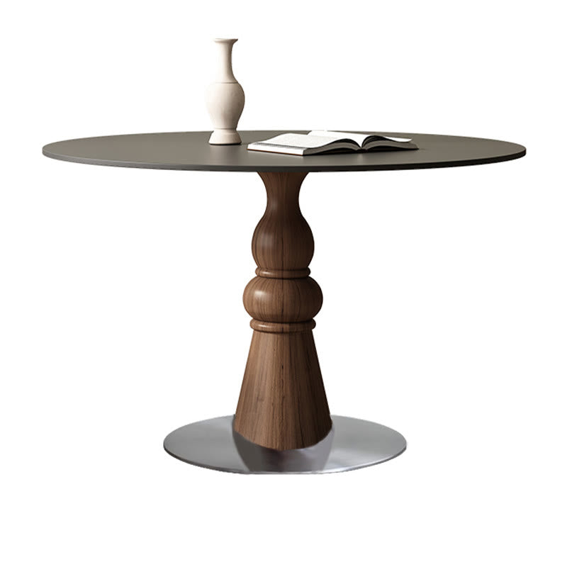 Solid Wood Dining Table With A Roman Column-shaped Base