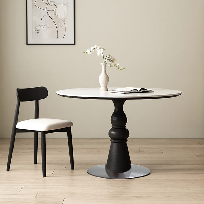 Solid Wood Dining Table With A Roman Column-shaped Base