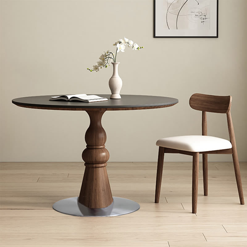 Solid Wood Dining Table With A Roman Column-shaped Base