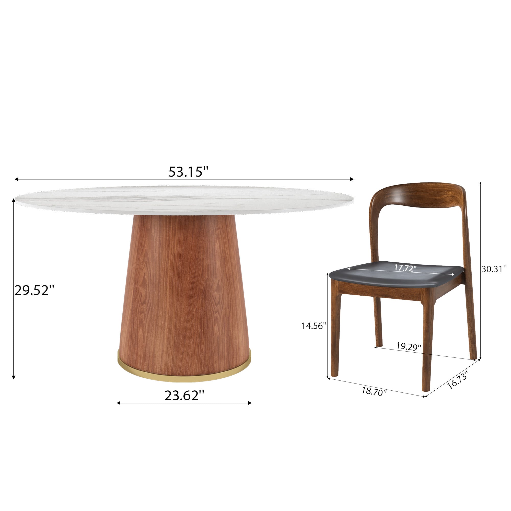7-piece Cylindrical Base Round Dining Table With Modern Leather Dining Chairs
