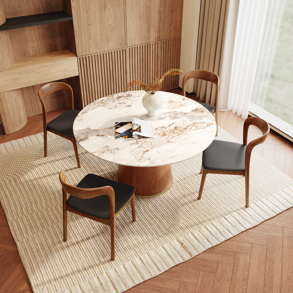 5-piece Cylindrical Base Round Dining Table With Modern Leather Dining Chairs - image 9