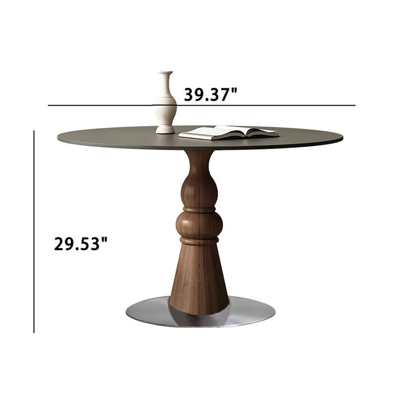 Solid Wood Dining Table With A Roman Column-shaped Base