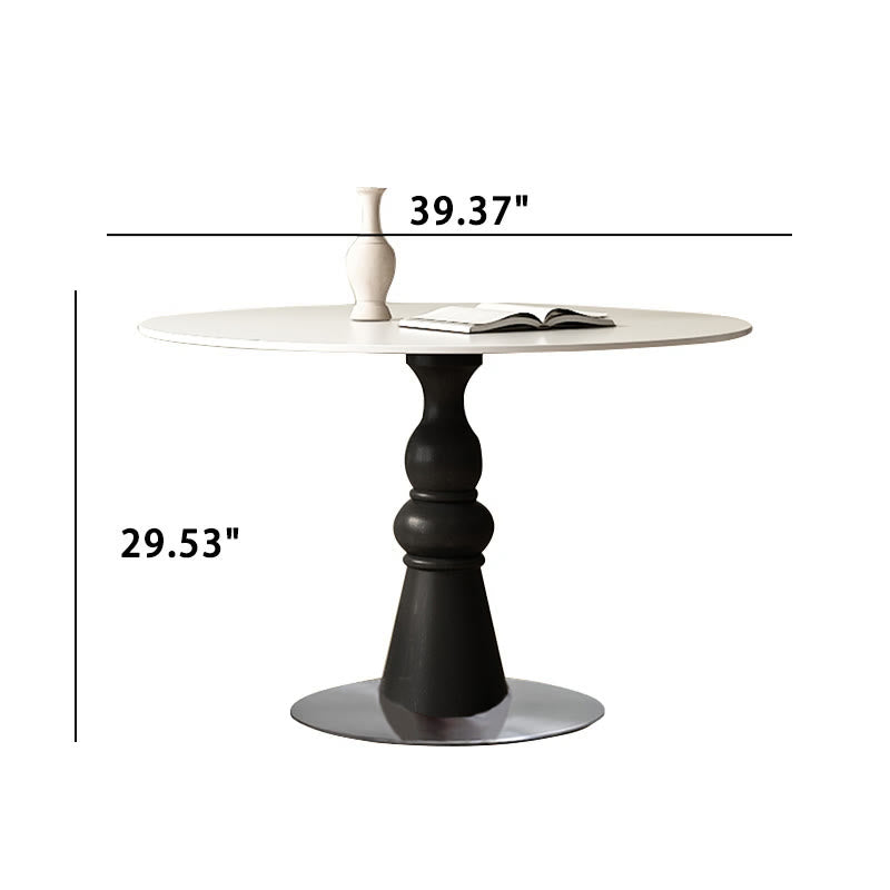Solid Wood Dining Table With A Roman Column-shaped Base