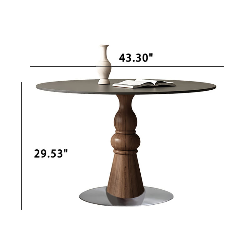 Solid Wood Dining Table With A Roman Column-shaped Base