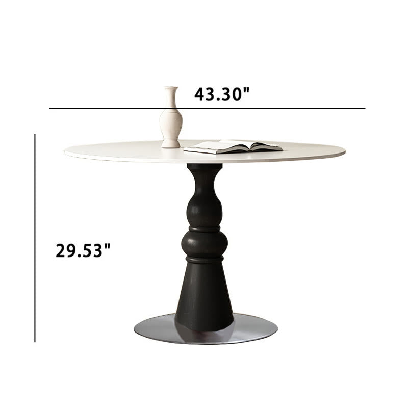 Solid Wood Dining Table With A Roman Column-shaped Base