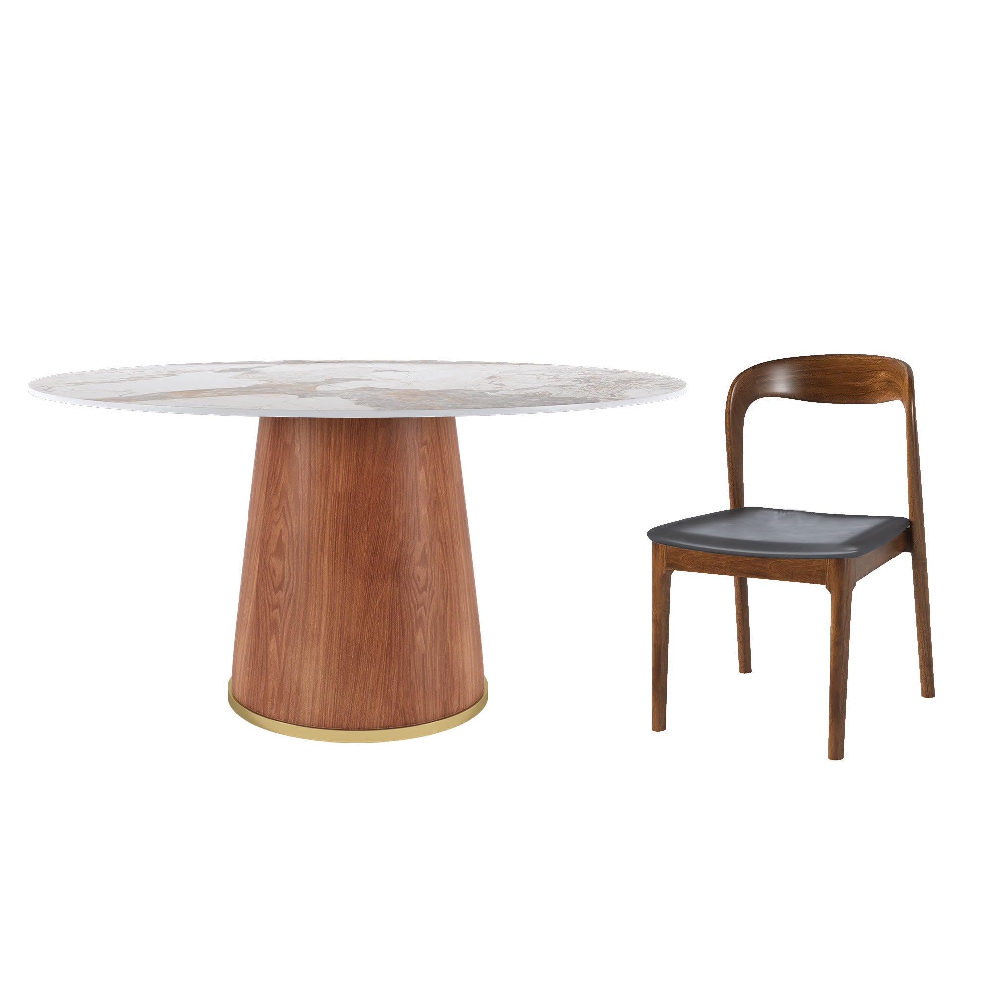 7-piece Cylindrical Base Round Dining Table With Modern Leather Dining Chairs - image 2
