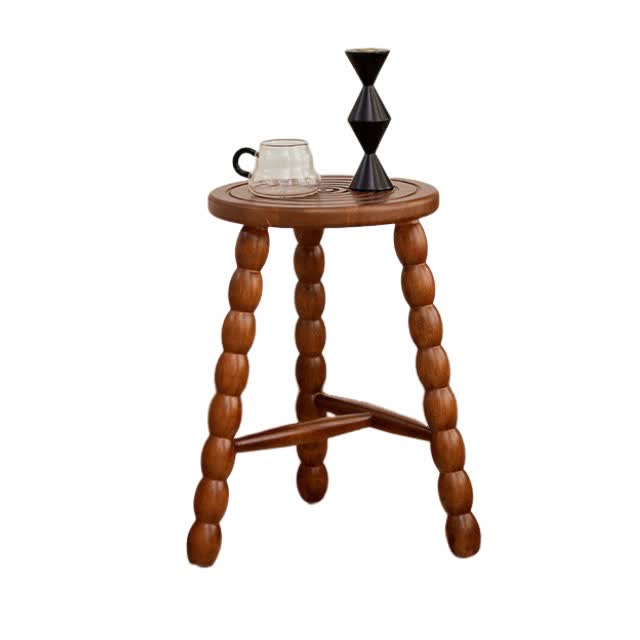 Retro Solid Wood Round Tripod Legs Side Table