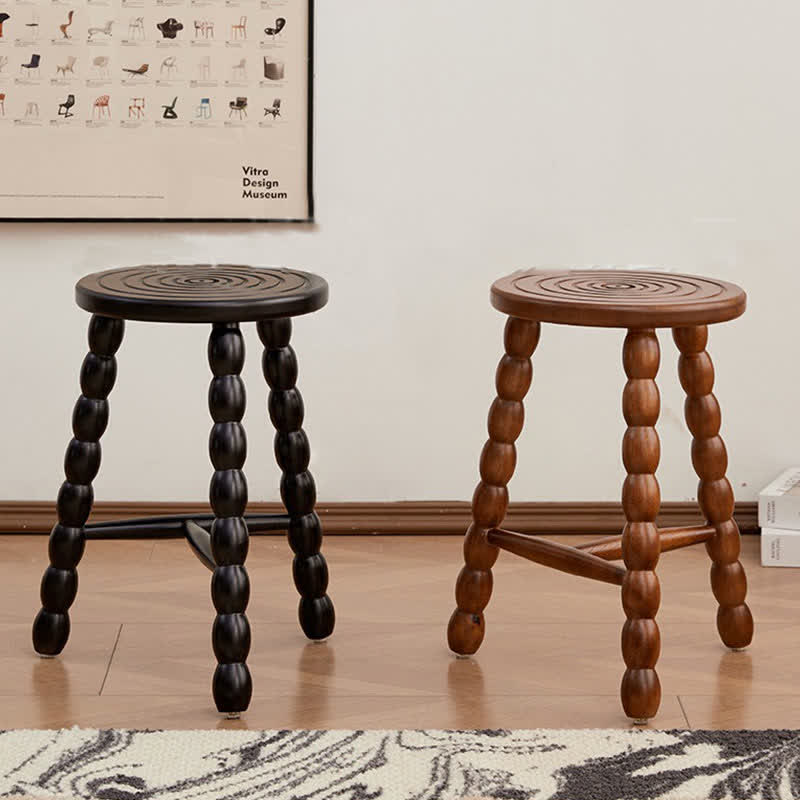 Retro Solid Wood Round Tripod Legs Side Table