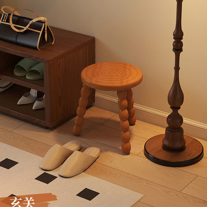Retro Solid Wood Round Tripod Legs Side Table