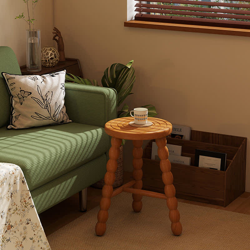 Retro Solid Wood Round Tripod Legs Side Table