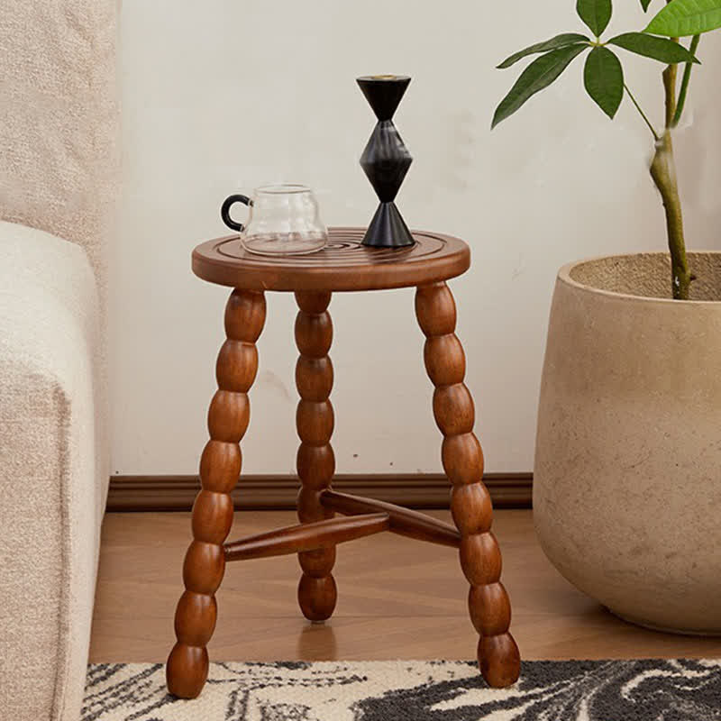 Retro Solid Wood Round Tripod Legs Side Table