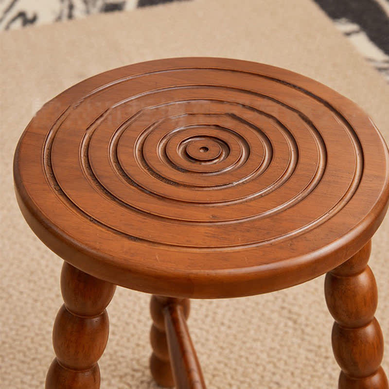 Retro Solid Wood Round Tripod Legs Side Table
