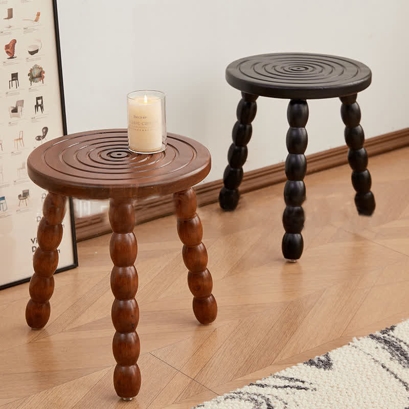 Retro Solid Wood Round Tripod Legs Side Table