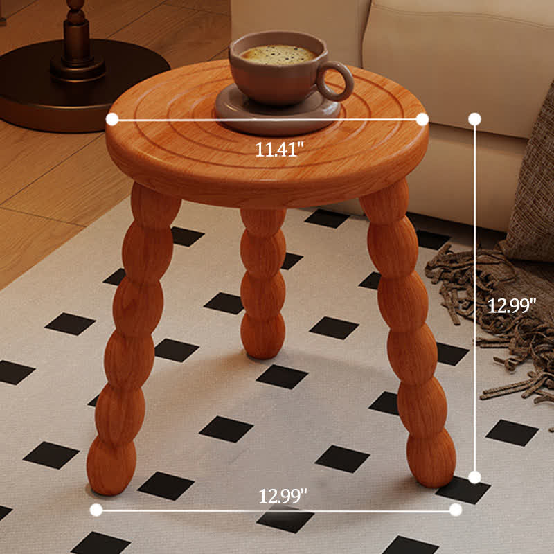Retro Solid Wood Round Tripod Legs Side Table