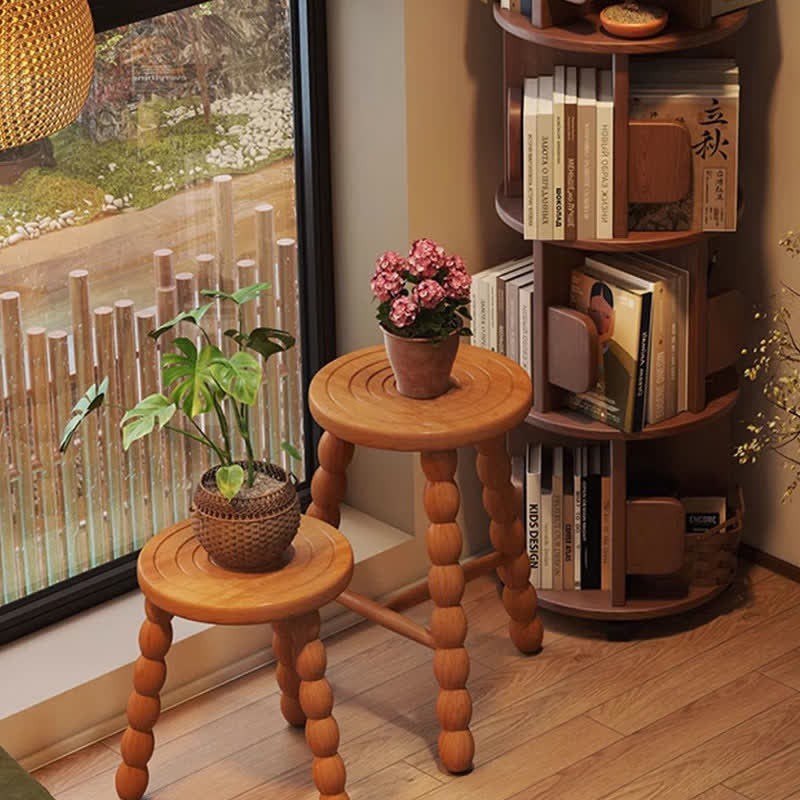 Retro Solid Wood Round Tripod Legs Side Table