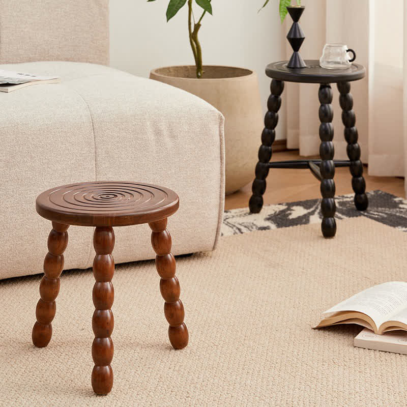 Retro Solid Wood Round Tripod Legs Side Table