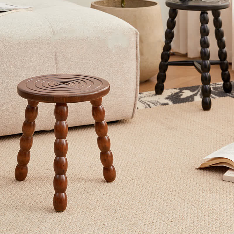 Retro Solid Wood Round Tripod Legs Side Table