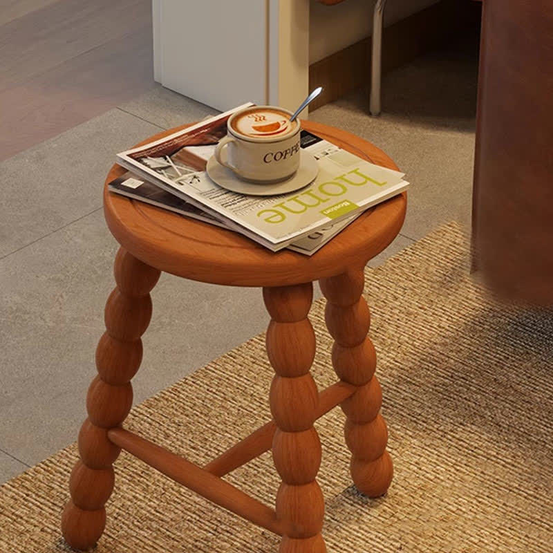 Retro Solid Wood Round Tripod Legs Side Table