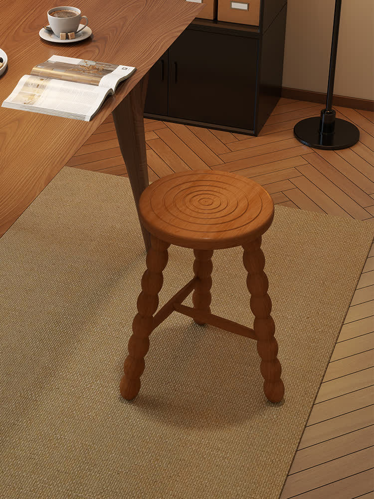 Retro Solid Wood Round Tripod Legs Side Table