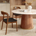 7-piece Cylindrical Base Round Dining Table With Modern Leather Dining Chairs - image 8