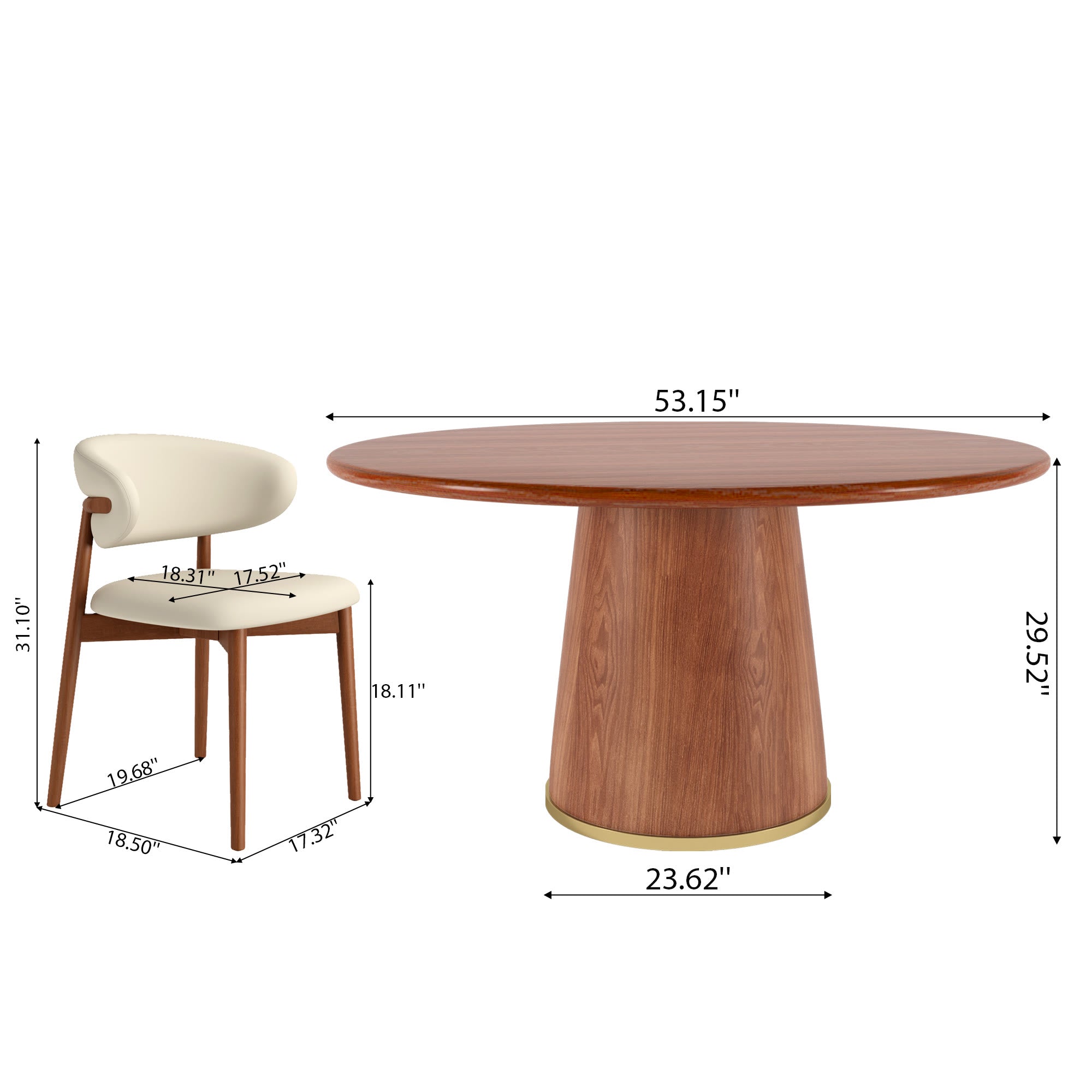 5-Piece Rubber Wood Kitchen Round Dining Table With Bucket Base With Curved Backrest Dining Chairs