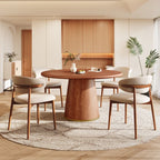 5-Piece Rubber Wood Kitchen Round Dining Table With Bucket Base With Curved Backrest Dining Chairs - Wood - 59.05"Table+4 x Dining Chairs - image 0
