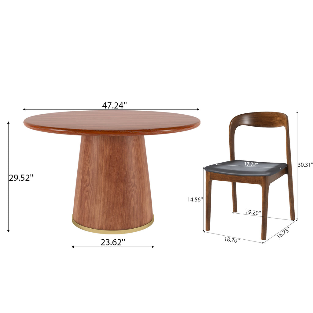 5-piece Rubber Wood Kitchen Round Dining Table With Bucket Base With Leather Seat Cushion Dining Chairs