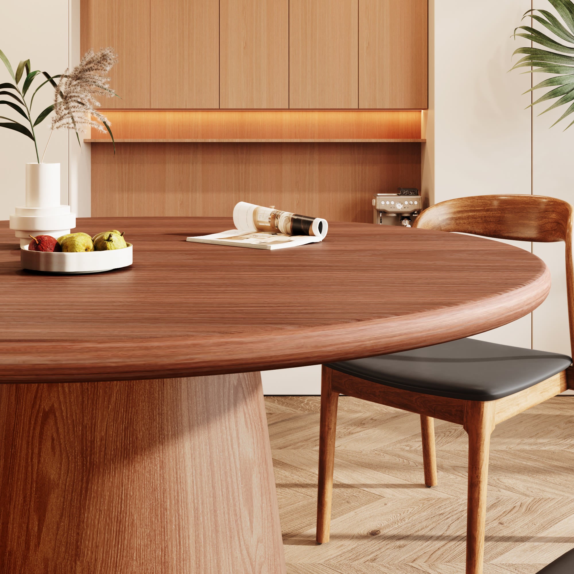 7-piece Rubber Wood Kitchen Round Dining Table With Bucket Base With Leather Seat Cushion Dining Chairs - image 4