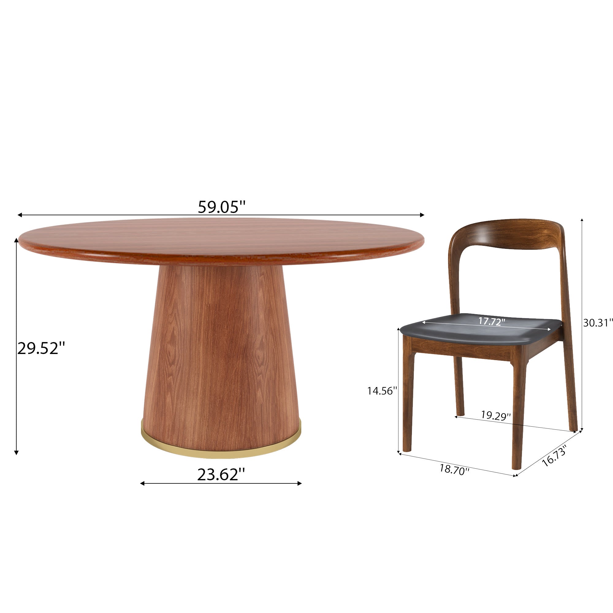 5-piece Rubber Wood Kitchen Round Dining Table With Bucket Base With Leather Seat Cushion Dining Chairs