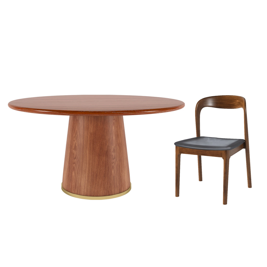 5-piece Rubber Wood Kitchen Round Dining Table With Bucket Base With Leather Seat Cushion Dining Chairs