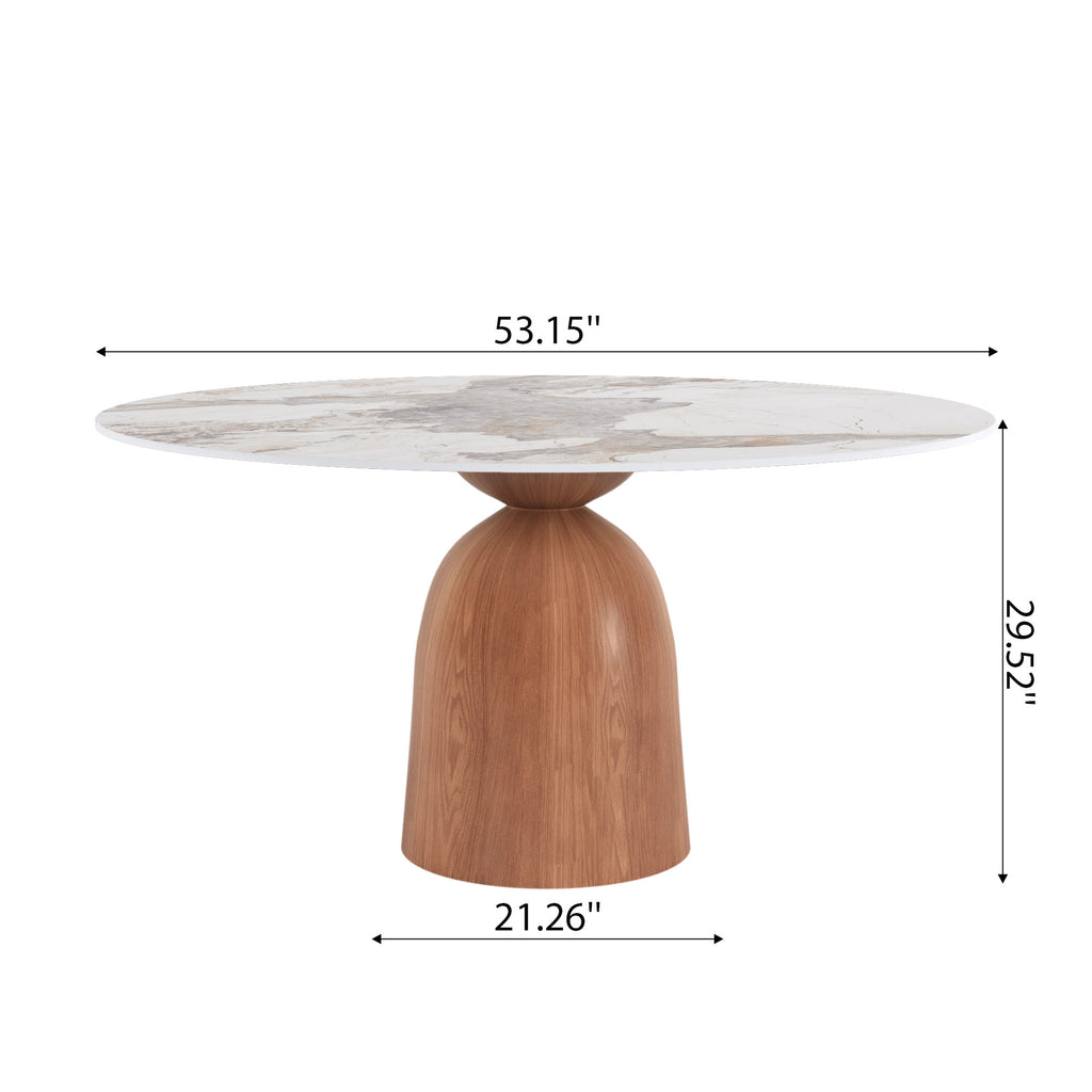 5-piece Mid-century Round Dining Table With Bucket Base With Beige Leather Dining Chairs - image 13