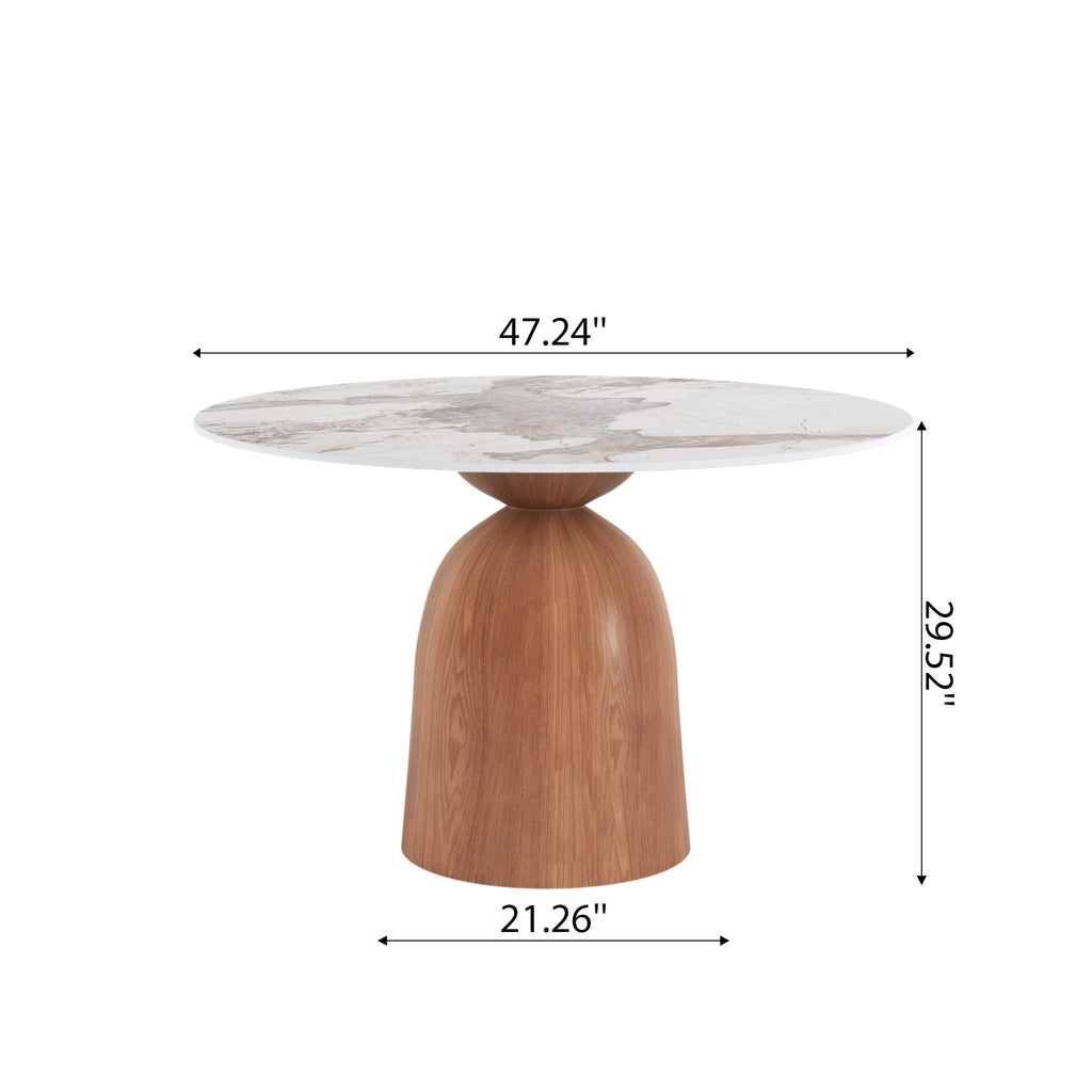 5-piece Mid-century Round Dining Table With Bucket Base With Beige Leather Dining Chairs - image 12