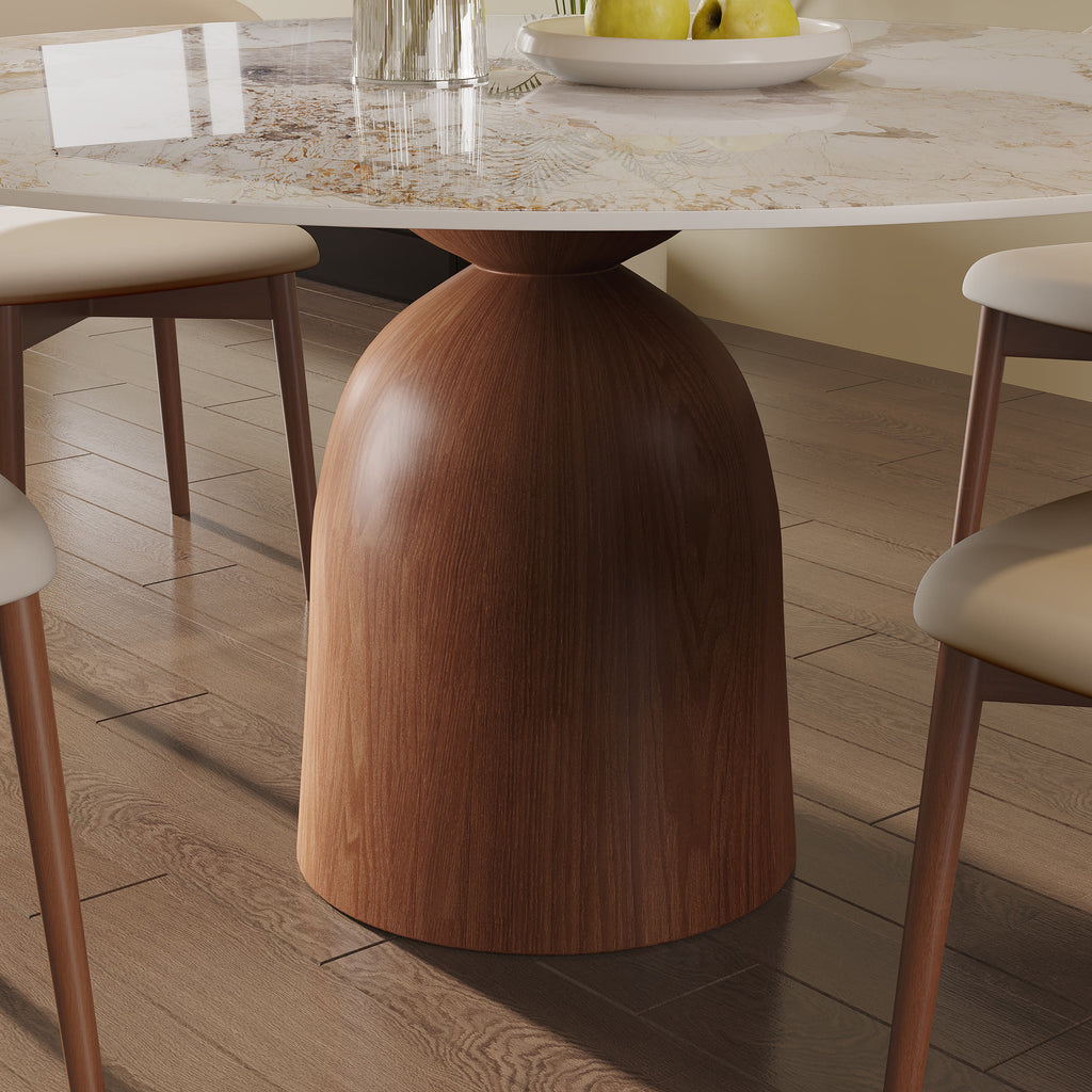 5-piece Mid-century Round Dining Table With Bucket Base With Beige Leather Dining Chairs - image 4
