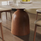 5-piece Mid-century Round Dining Table With Bucket Base With Beige Leather Dining Chairs - image 4