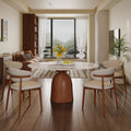 5-piece Mid-century Round Dining Table With Bucket Base With Beige Leather Dining Chairs - Pandora - 59.05"Table+4x Dining Chairs - image 0
