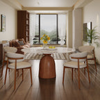 5-piece Mid-century Round Dining Table With Bucket Base With Beige Leather Dining Chairs - Pandora - 59.05"Table+4x Dining Chairs - image 0