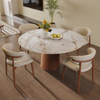 5-piece Mid-century Round Dining Table With Bucket Base With Beige Leather Dining Chairs - image 2
