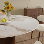 5-piece Mid-century Round Dining Table With Bucket Base With Beige Leather Dining Chairs - image 5